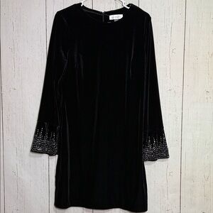 Harper Rose Black Velvet Beaded Bell Sleeve Knee Length Dress Size 10